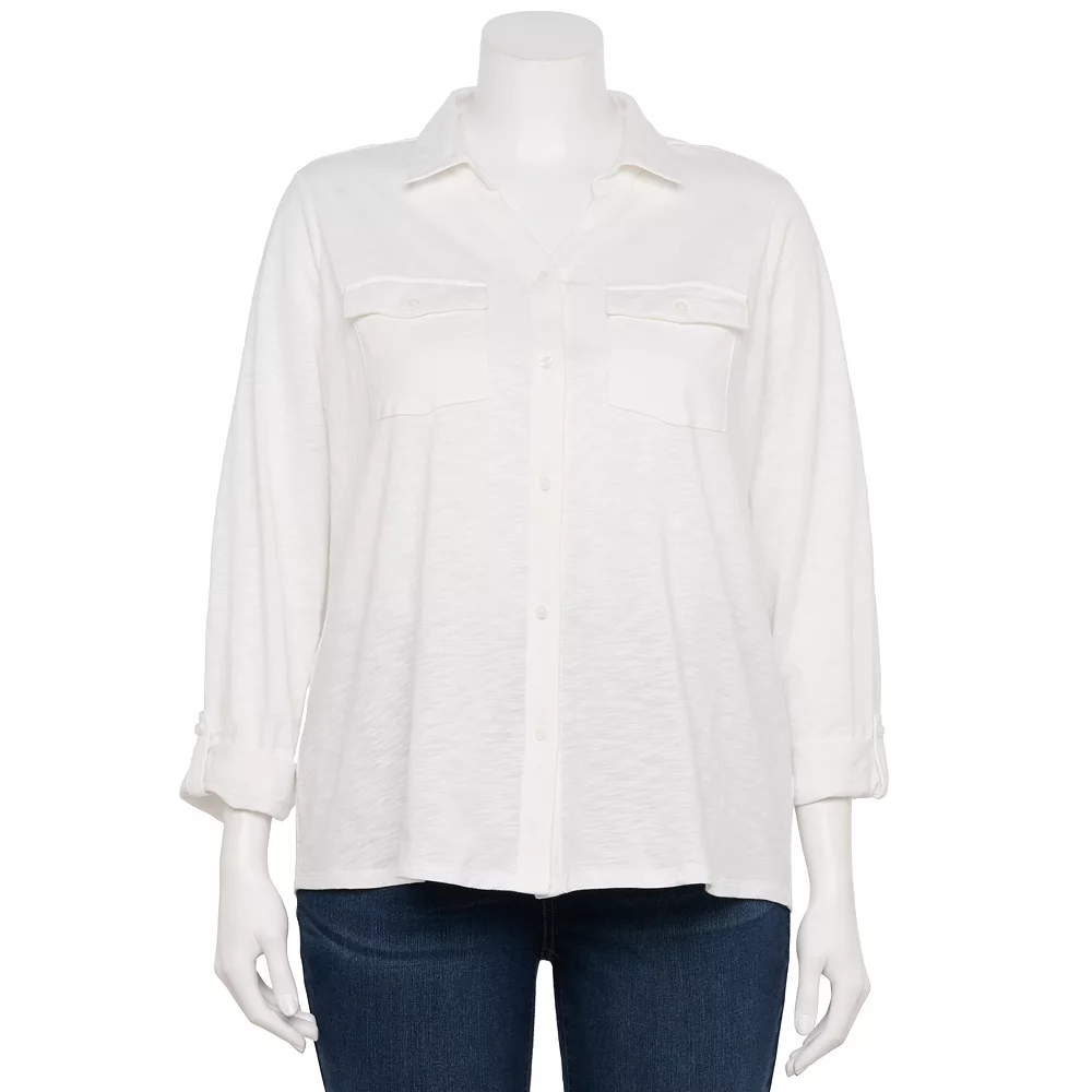 Plus Size Croft & Barrow® Roll-Tab Sleeve Top 1 Plus Size Croft & Barrow® Roll-Tab Sleeve Top