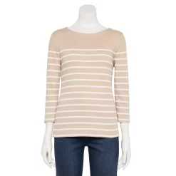 Petite Croft & Barrow® Boatneck Tee -Outlet Croft & Barrow Store 5233590 Beige Classic Stripe