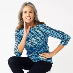 Petite Croft & Barrow® Boatneck Tee -Outlet Croft & Barrow Store 5233590 Blue Brown Geo