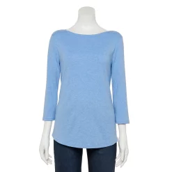 Petite Croft & Barrow® Boatneck Tee -Outlet Croft & Barrow Store 5233590 Blue Heather