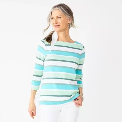 Petite Croft & Barrow® Boatneck Tee -Outlet Croft & Barrow Store 5233590 Pine Teal Van Stripe