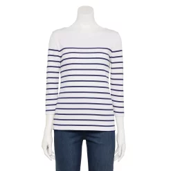 Petite Croft & Barrow® Boatneck Tee -Outlet Croft & Barrow Store 5233590 White Navy Stripe