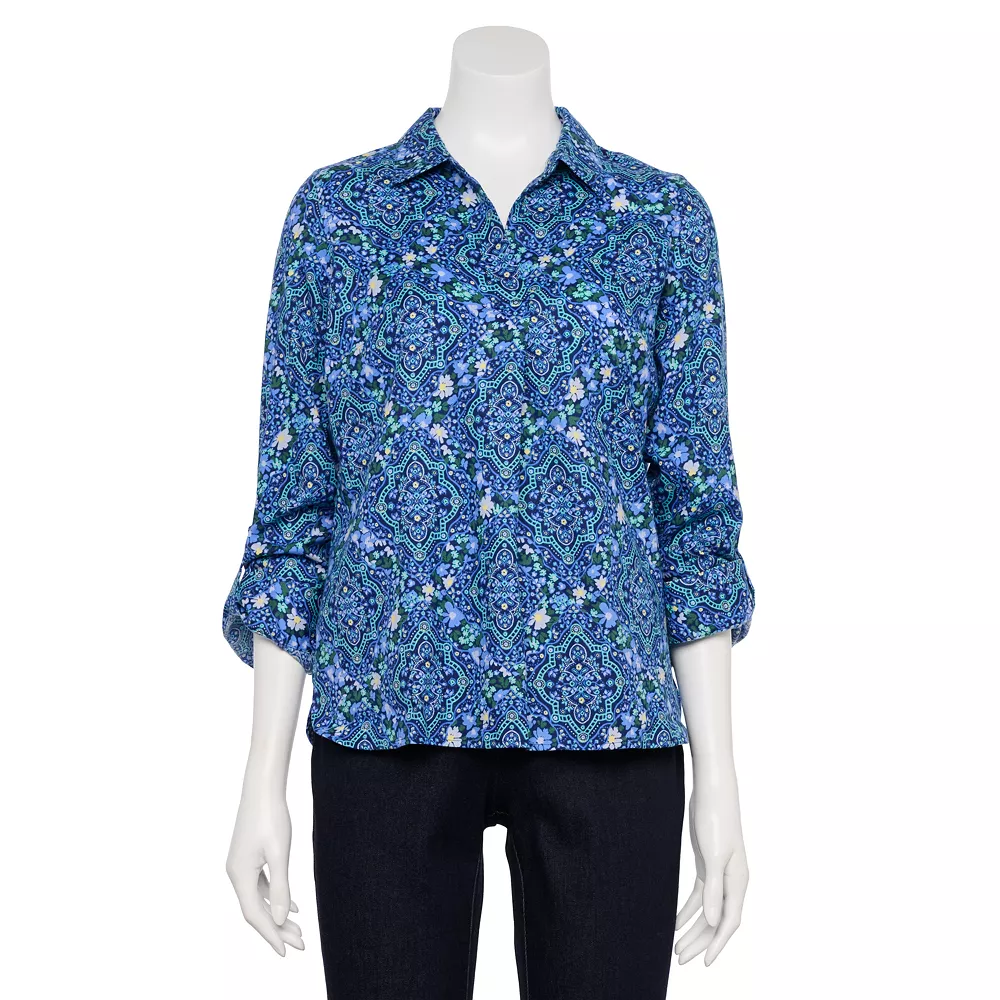 Petite Croft & Barrow® Roll-Tab Sleeve Popover Tunic 2 Petite Croft & Barrow® Roll-Tab Sleeve Popover Tunic - Image 2