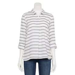 Petite Croft & Barrow® Roll-Tab Sleeve Popover Tunic 6 Petite Croft & Barrow® Roll-Tab Sleeve Popover Tunic -Outlet Croft & Barrow Store 5234637 Navy Stripe