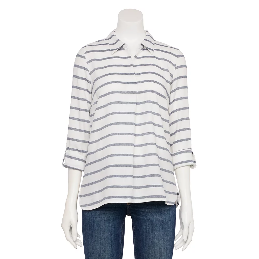 Petite Croft & Barrow® Roll-Tab Sleeve Popover Tunic 3 Petite Croft & Barrow® Roll-Tab Sleeve Popover Tunic - Image 3