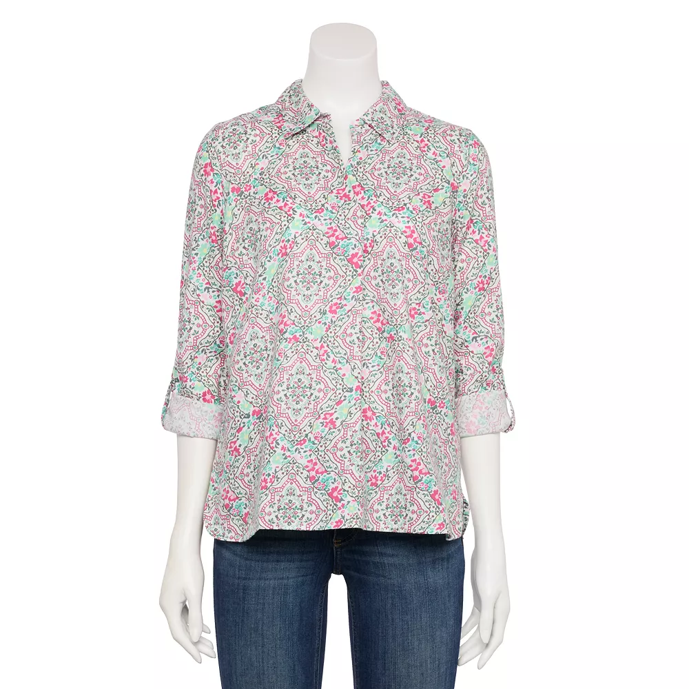 Petite Croft & Barrow® Roll-Tab Sleeve Popover Tunic 1 Petite Croft & Barrow® Roll-Tab Sleeve Popover Tunic