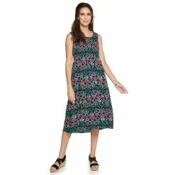 Petite Croft & Barrow® Smocked Swing Midi Dress 45 Petite Croft & Barrow® Smocked Swing Midi Dress -Outlet Croft & Barrow Store 5235414 Black Multi Floral