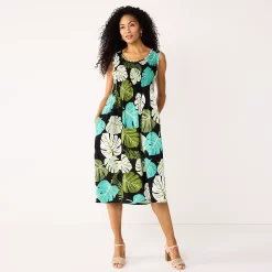 Petite Croft & Barrow® Smocked Swing Midi Dress 43 Petite Croft & Barrow® Smocked Swing Midi Dress -Outlet Croft & Barrow Store 5235414 Black Palm