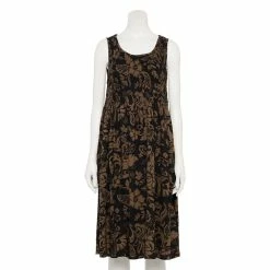 Petite Croft & Barrow® Smocked Swing Midi Dress 35 Petite Croft & Barrow® Smocked Swing Midi Dress -Outlet Croft & Barrow Store 5235414 Black Tan Folk Floral