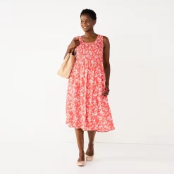 Petite Croft & Barrow® Smocked Swing Midi Dress 36 Petite Croft & Barrow® Smocked Swing Midi Dress -Outlet Croft & Barrow Store 5235414 Floral Coral