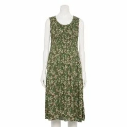 Petite Croft & Barrow® Smocked Swing Midi Dress 38 Petite Croft & Barrow® Smocked Swing Midi Dress -Outlet Croft & Barrow Store 5235414 Olive Floral