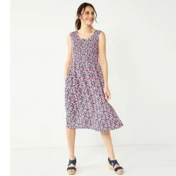 Petite Croft & Barrow® Smocked Swing Midi Dress 39 Petite Croft & Barrow® Smocked Swing Midi Dress -Outlet Croft & Barrow Store 5235414 Pink Ditsy Floral