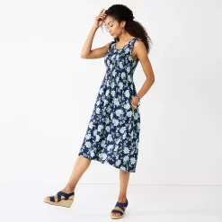 Petite Croft & Barrow® Smocked Swing Midi Dress 41 Petite Croft & Barrow® Smocked Swing Midi Dress -Outlet Croft & Barrow Store 5235414 Teal Floral