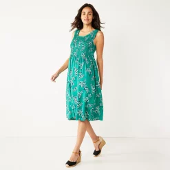 Petite Croft & Barrow® Smocked Swing Midi Dress 34 Petite Croft & Barrow® Smocked Swing Midi Dress -Outlet Croft & Barrow Store 5235414 Teal Floral Print