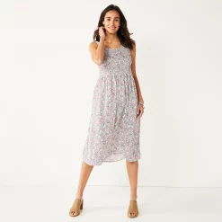 Petite Croft & Barrow® Smocked Swing Midi Dress 42 Petite Croft & Barrow® Smocked Swing Midi Dress -Outlet Croft & Barrow Store 5235414 White Medallion Print