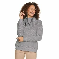 Women's Croft & Barrow® Athleisure Drop-Shoulder Hoodie -Outlet Croft & Barrow Store 5237036 Black Tiny Stripe