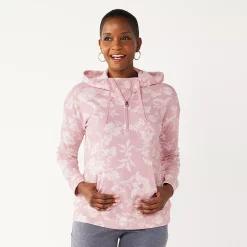 Women's Croft & Barrow® Athleisure Drop-Shoulder Hoodie -Outlet Croft & Barrow Store 5237036 Pink Boho Floral