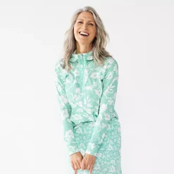 Women's Croft & Barrow® Athleisure Drop-Shoulder Hoodie -Outlet Croft & Barrow Store 5237036 Teal Boho Floral