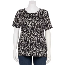 Plus Size Croft & Barrow® Essential Crewneck Tee -Outlet Croft & Barrow Store 5252564 Black Floral