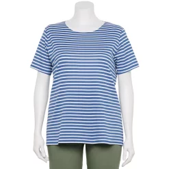 Plus Size Croft & Barrow® Essential Crewneck Tee -Outlet Croft & Barrow Store 5252564 Blue Clean Stripe