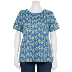 Plus Size Croft & Barrow® Essential Crewneck Tee -Outlet Croft & Barrow Store 5252564 Blue Floral Tile