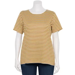 Plus Size Croft & Barrow® Essential Crewneck Tee -Outlet Croft & Barrow Store 5252564 Brown Clean Stripe