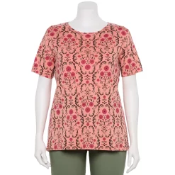 Plus Size Croft & Barrow® Essential Crewneck Tee -Outlet Croft & Barrow Store 5252564 Coral Daisy Medallion