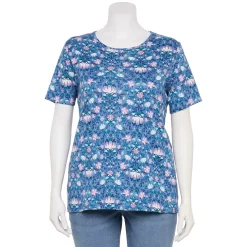 Plus Size Croft & Barrow® Essential Crewneck Tee -Outlet Croft & Barrow Store 5252564 Floral Blue