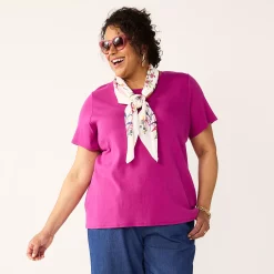 Plus Size Croft & Barrow® Essential Crewneck Tee -Outlet Croft & Barrow Store 5252564 Fuschia