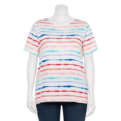 Plus Size Croft & Barrow® Essential Crewneck Tee -Outlet Croft & Barrow Store 5252564 Multi Dye Effect Strip