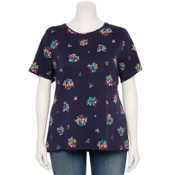 Plus Size Croft & Barrow® Essential Crewneck Tee -Outlet Croft & Barrow Store 5252564 Navy Dainty Boquet