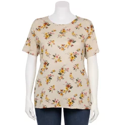 Plus Size Croft & Barrow® Essential Crewneck Tee -Outlet Croft & Barrow Store 5252564 Oatmeal Floral