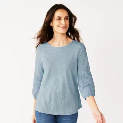 Women's Croft & Barrow® Eyelet Tee -Outlet Croft & Barrow Store 5254328 Denim Blue