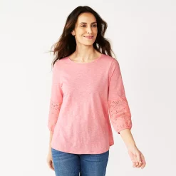 Women's Croft & Barrow® Eyelet Tee -Outlet Croft & Barrow Store 5254328 Pink