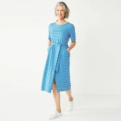 Women's Croft & Barrow® Midi Faux-Wrap Dress -Outlet Croft & Barrow Store 5254891 Blue Stripe