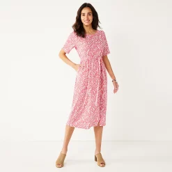 Women's Croft & Barrow® Midi Faux-Wrap Dress -Outlet Croft & Barrow Store 5254891 Pink Scroll Print