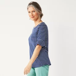 Women's Croft & Barrow® Print Ruffle Sleeve Tee -Outlet Croft & Barrow Store 5287731 Navy Stripe