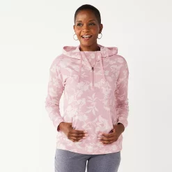 Petite Croft & Barrow® 1/2-Zip Panel Athleisure Hoodie -Outlet Croft & Barrow Store 5299990 Pink Boho Floral