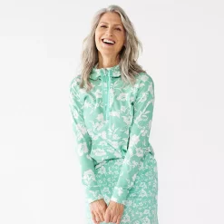 Petite Croft & Barrow® 1/2-Zip Panel Athleisure Hoodie -Outlet Croft & Barrow Store 5299990 Teal Boho Floral