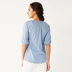 Women's Croft & Barrow® Gathered Raglan Elbow Sleeve Top -Outlet Croft & Barrow Store 5303273 ALT