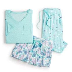 Women's Croft & Barrow® 3-Piece Pajama Top, Pajama Shorts & Pajama Skimmers Sleep Set -Outlet Croft & Barrow Store 5317543 ALT5