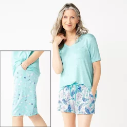 Women's Croft & Barrow® 3-Piece Pajama Top, Pajama Shorts & Pajama Skimmers Sleep Set -Outlet Croft & Barrow Store 5317543 Aqua Shells
