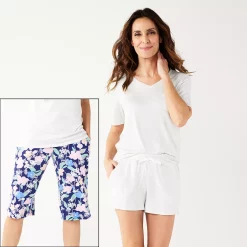 Women's Croft & Barrow® 3-Piece Pajama Top, Pajama Shorts & Pajama Skimmers Sleep Set -Outlet Croft & Barrow Store 5317543 Navy Multi Floral