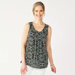 Petite Croft & Barrow® Pleated Tank -Outlet Croft & Barrow Store 5359245 Forest Folk Medallion