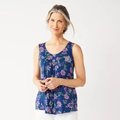 Petite Croft & Barrow® Pleated Tank -Outlet Croft & Barrow Store 5359245 Navy Pink Floral