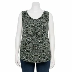 Plus Size Women's Croft & Barrow® Pleated Tank -Outlet Croft & Barrow Store 5359290 Black Medallion
