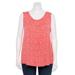 Plus Size Women's Croft & Barrow® Pleated Tank -Outlet Croft & Barrow Store 5359290 Coral Leaves