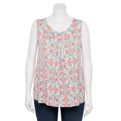 Plus Size Women's Croft & Barrow® Pleated Tank -Outlet Croft & Barrow Store 5359290 Peach Medallion