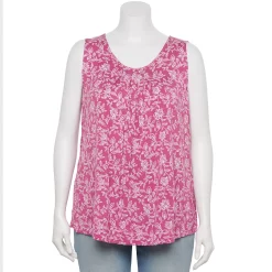 Plus Size Women's Croft & Barrow® Pleated Tank -Outlet Croft & Barrow Store 5359290 Pink Foliage