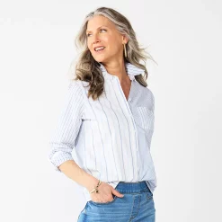 Petite Croft & Barrow® Essential Comfort Stretch Shirt 24 Petite Croft & Barrow® Essential Comfort Stretch Shirt -Outlet Croft & Barrow Store 5359677 Blue Stripe